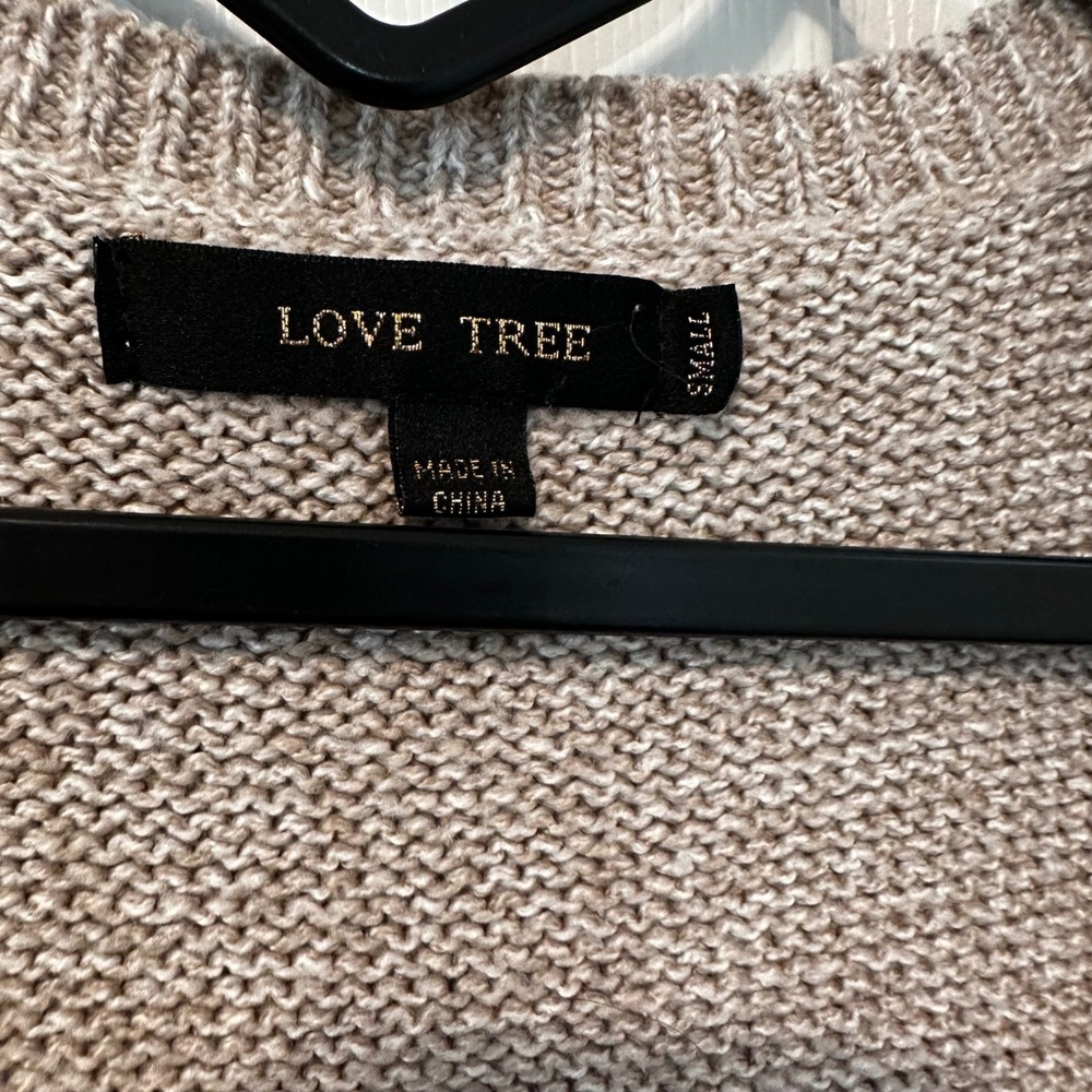 Love Tree Beige Boho Fringe Knit Vest‎ Cardigan Open Front Women's Small - Picture 3 of 6